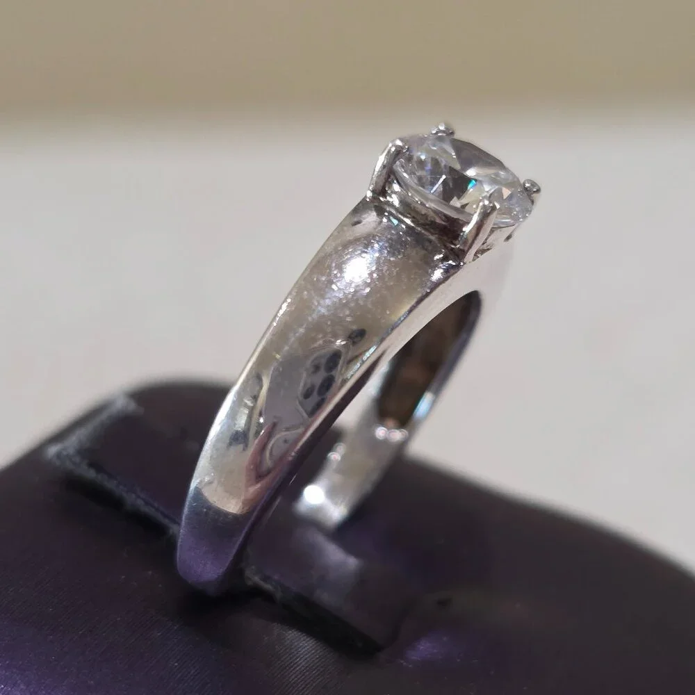 Vintage MCM Round Solitaire Sterling Silver Solitaire 925 GSJ Ring SZ 7